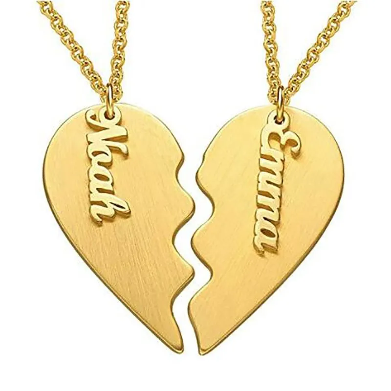 Matching Heart Couple Necklaces with Custom Names