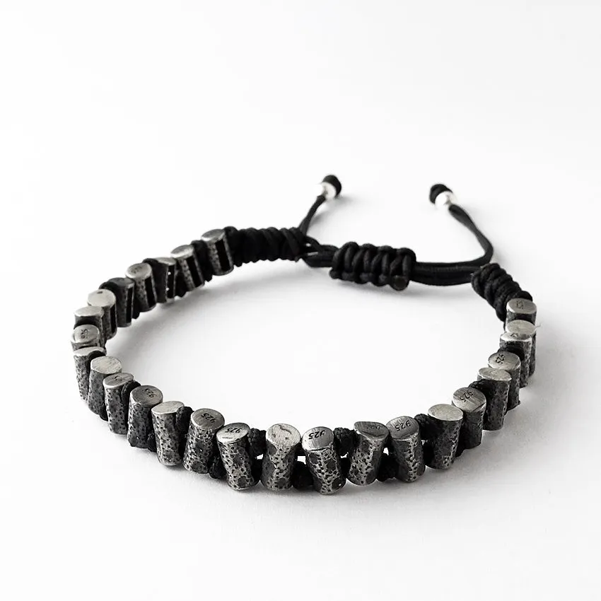 Men's Sterling Silver Macrame Bracelet on Black Thread