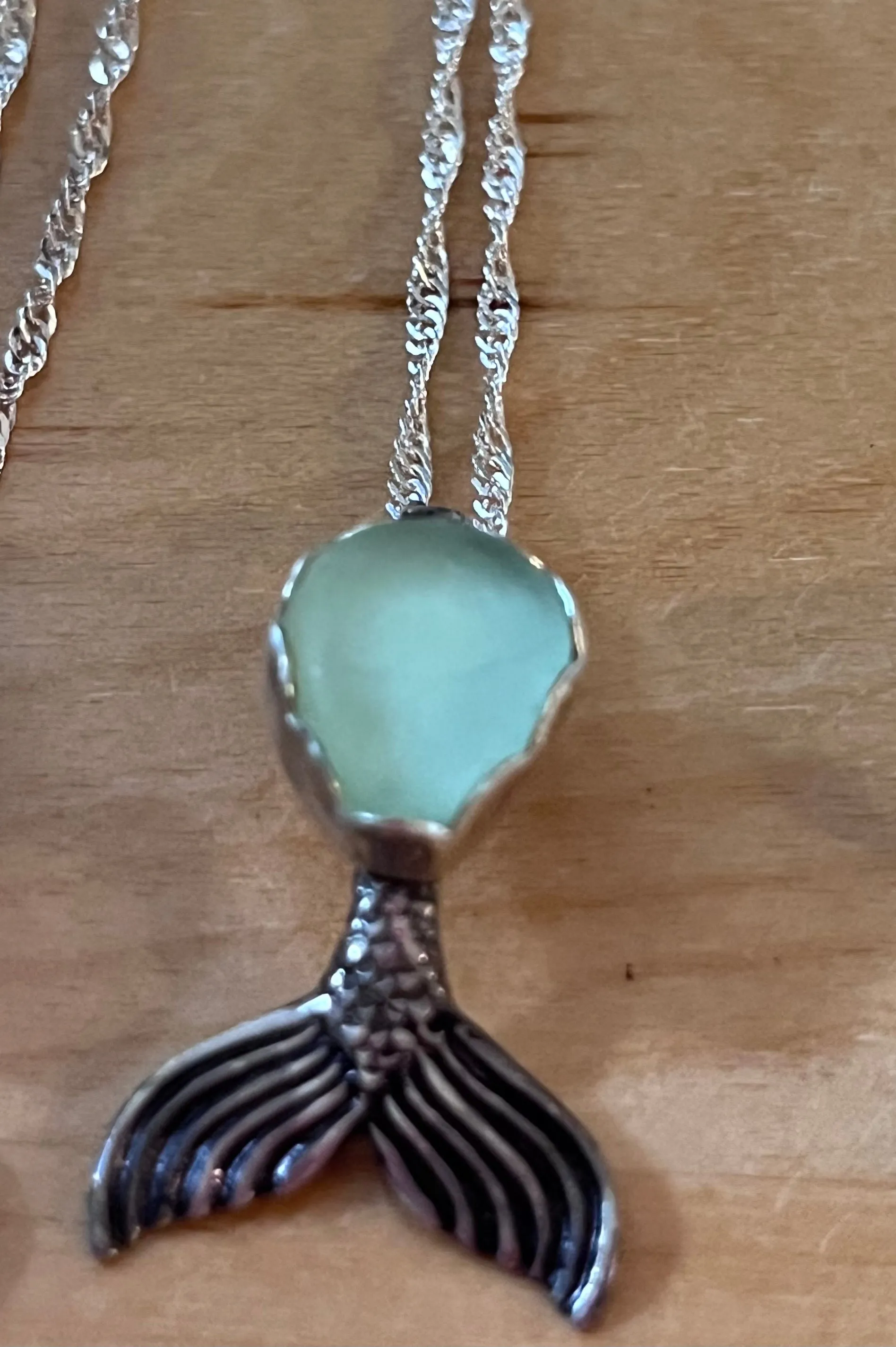 Mermaid Tail Sterling & Sea Glass Necklace