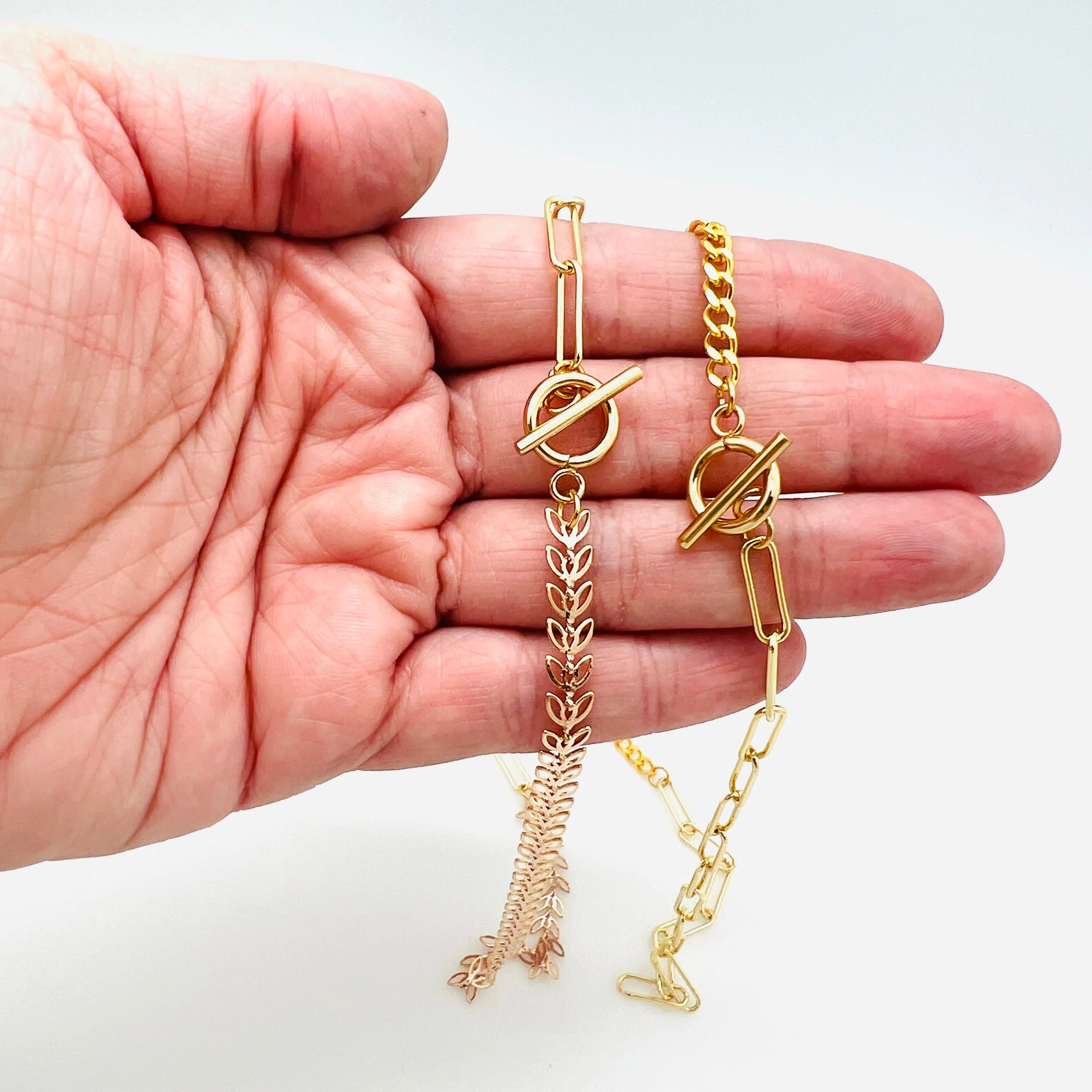 Mixed Chain Necklaces - Plated Brass - 17