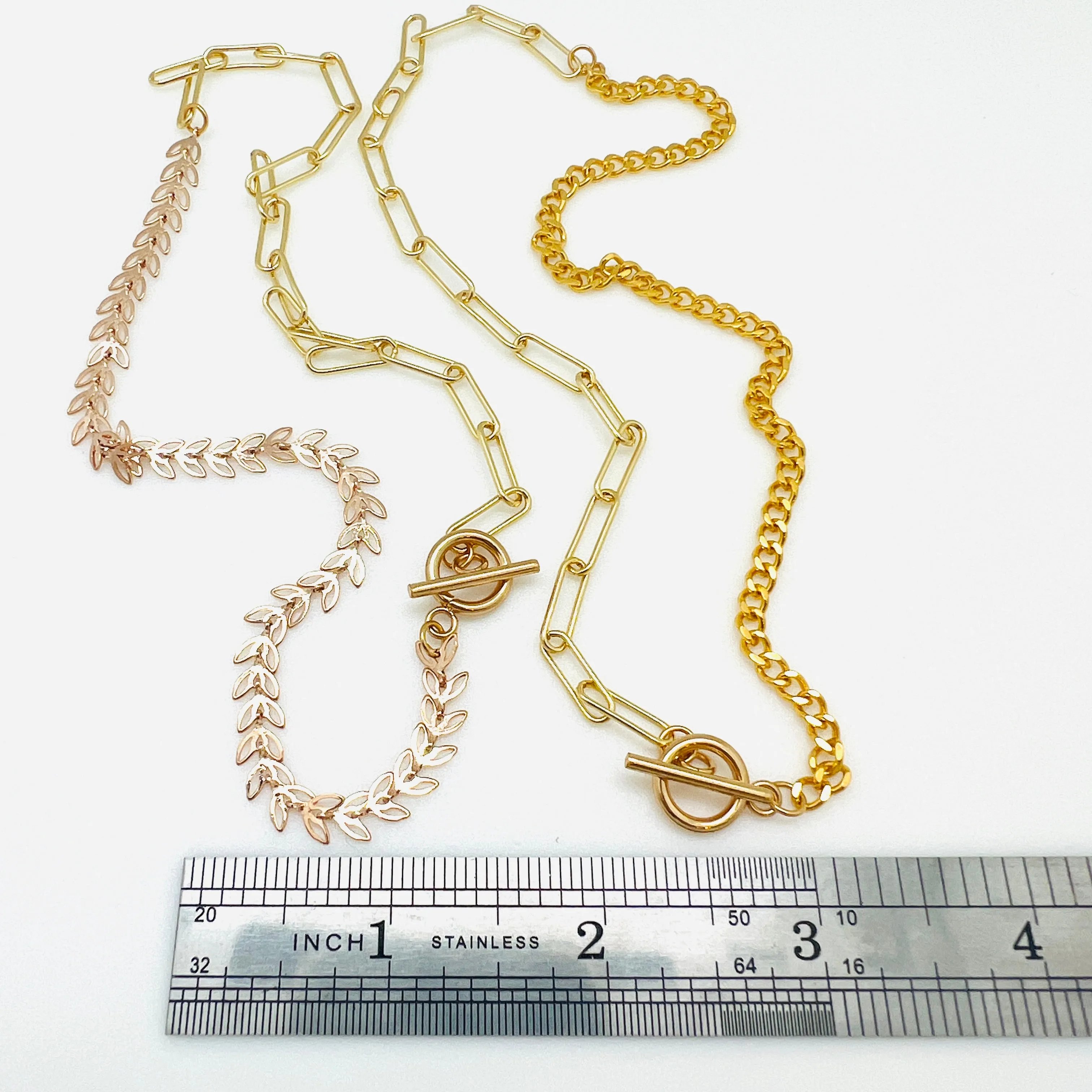 Mixed Chain Necklaces - Plated Brass - 17