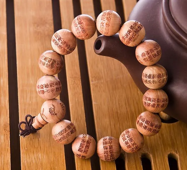 Natural Wood Compassion Mantra Bracelet