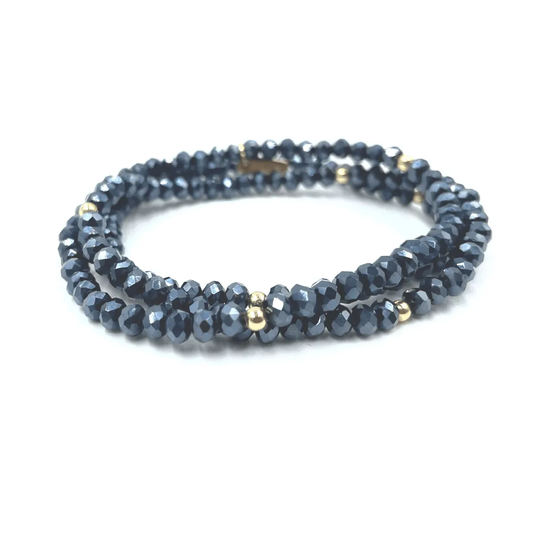 OG Shimmer Bracelet Stack in Metallic Navy   Gold Filled