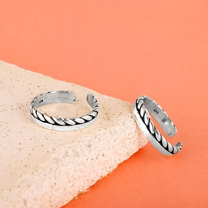 Oxidised Silver Layered Braid Toe Rings