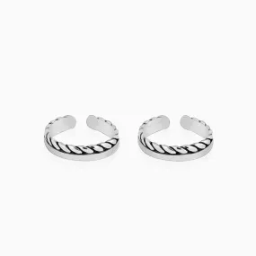 Oxidised Silver Layered Braid Toe Rings