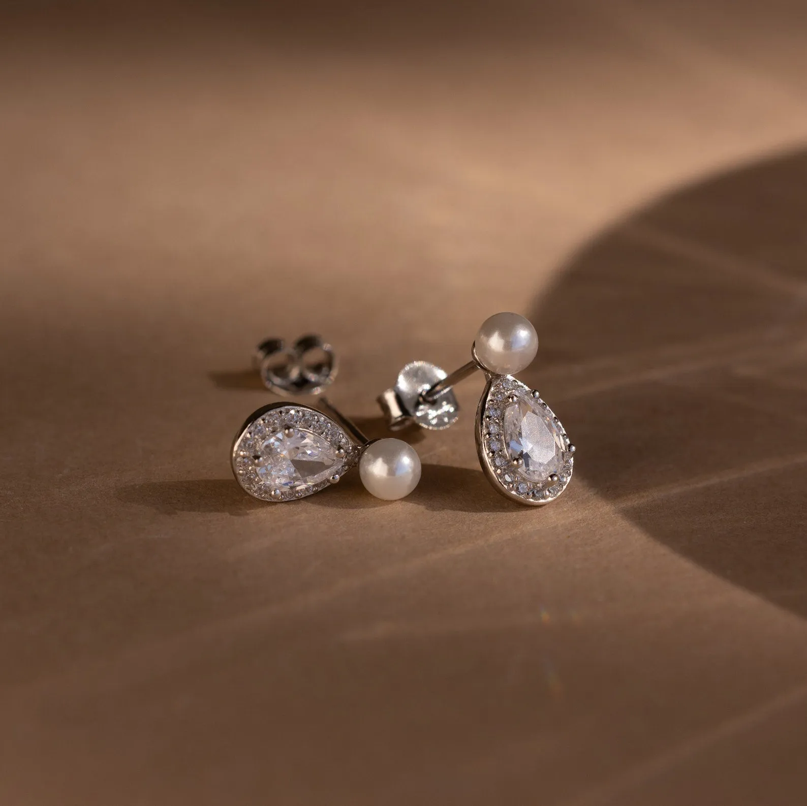 Pearl Diamond Teardrop Studs