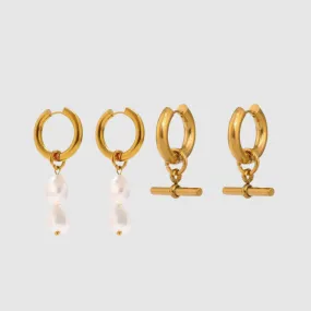 Pearl Hoops Earring Set