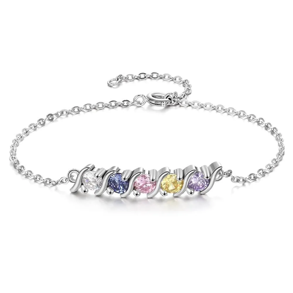 Personalized 5 Birthstones Chain Bracelet