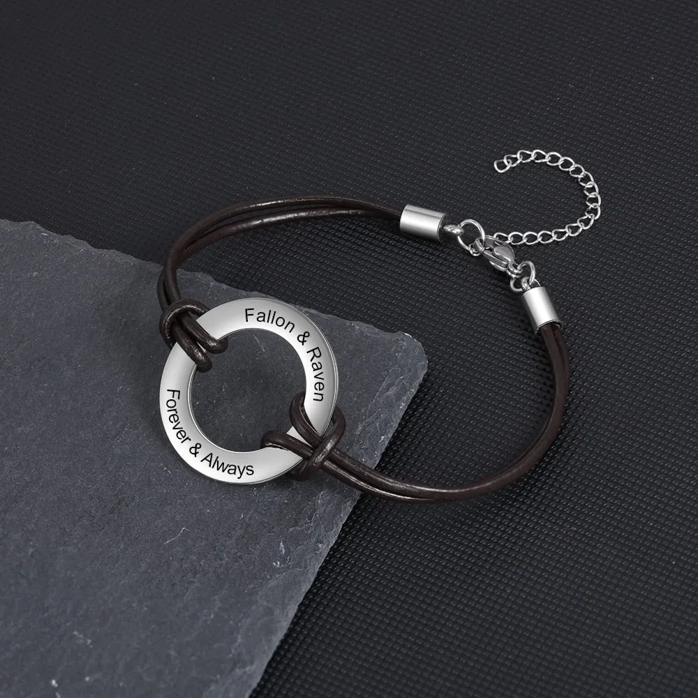 Personalized Engraved Name Leather Bracelet