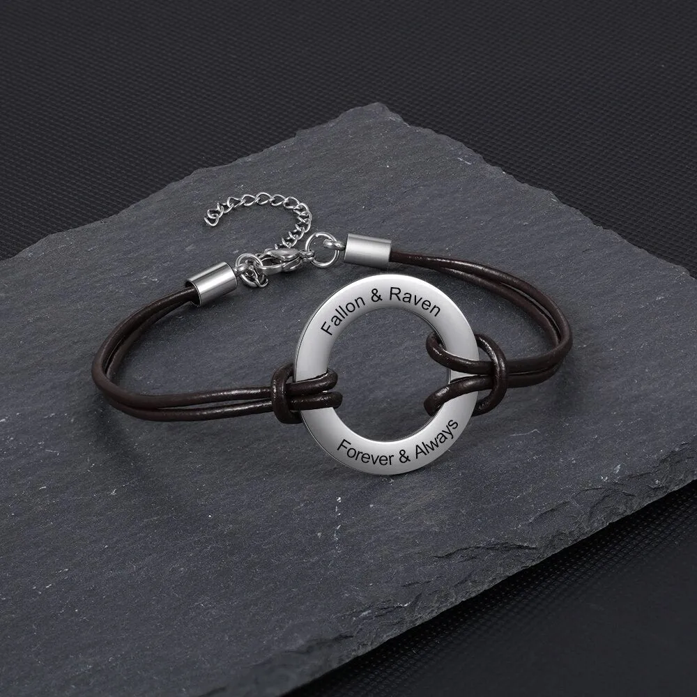 Personalized Engraved Name Leather Bracelet