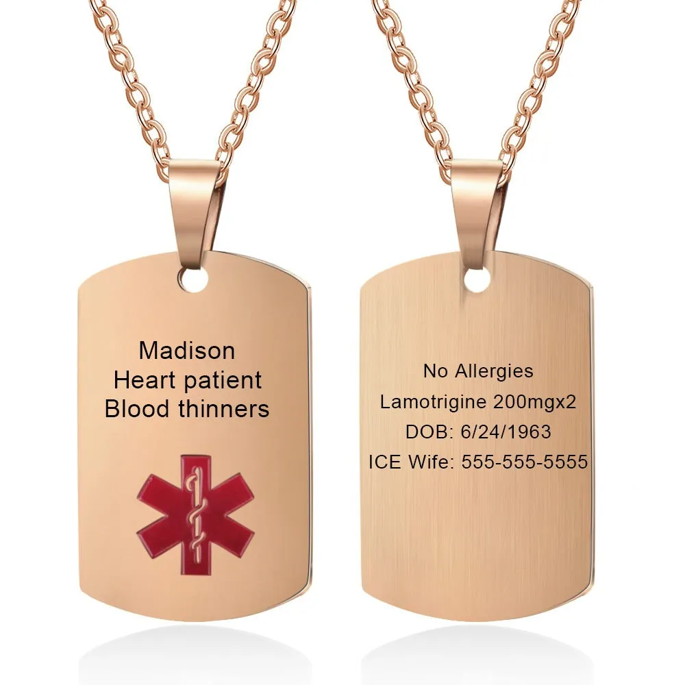 Personalized Medical Alert ID Necklaces