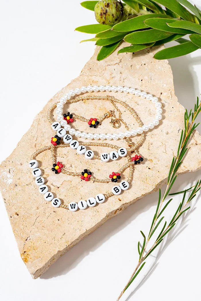 "Always Was, Always Will Be" Aboriginal Flag Flower Beaded Bracelets (4 Pack) - FREE GIFT