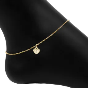 Roma Heart CZ Charm Adjustable Anklet