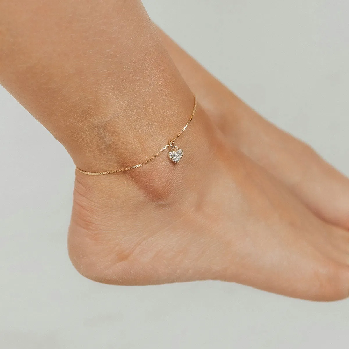 Roma Heart CZ Charm Adjustable Anklet