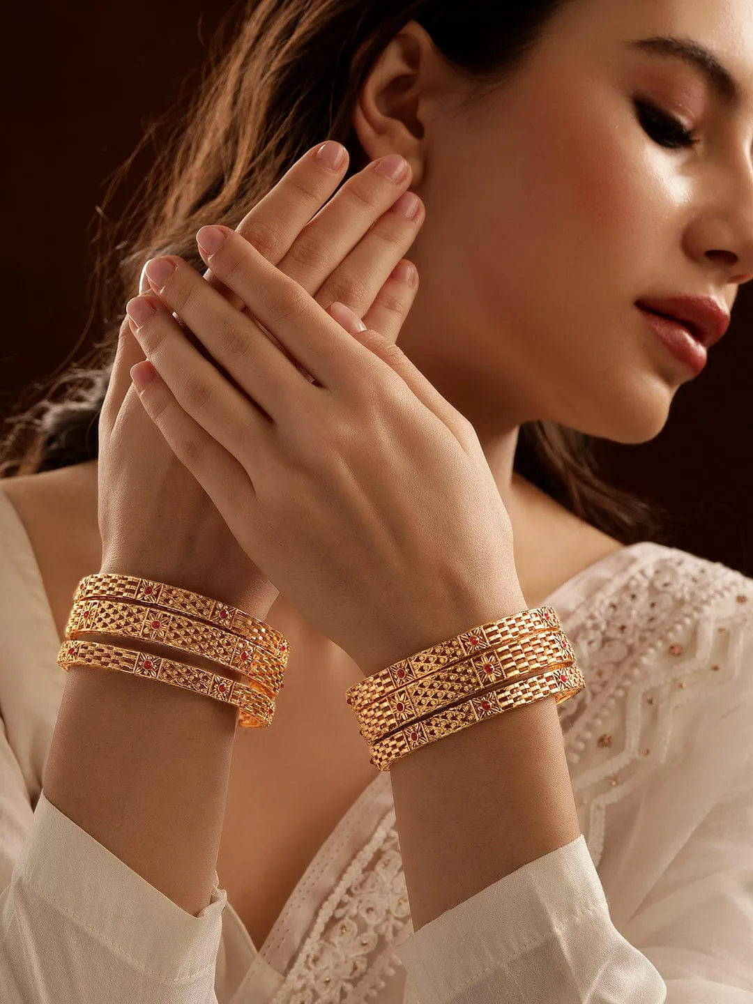 Rubans Set of 6, 22K Gold plated filigree handcrafted gold bangles  "