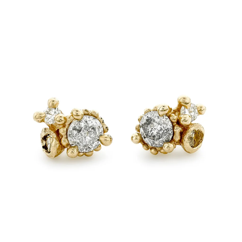 Salt and Pepper Diamond Cluster Studs