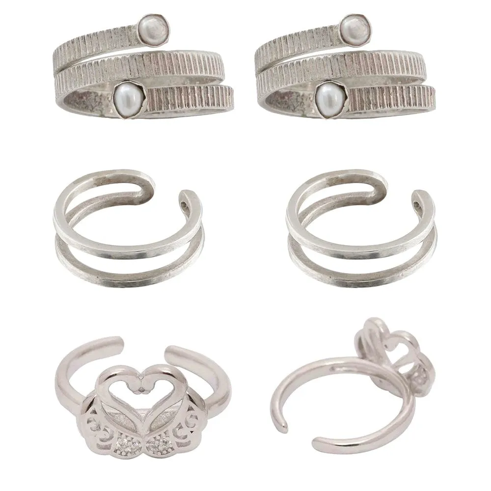 Set Of Three Silver Toe Rings (3)