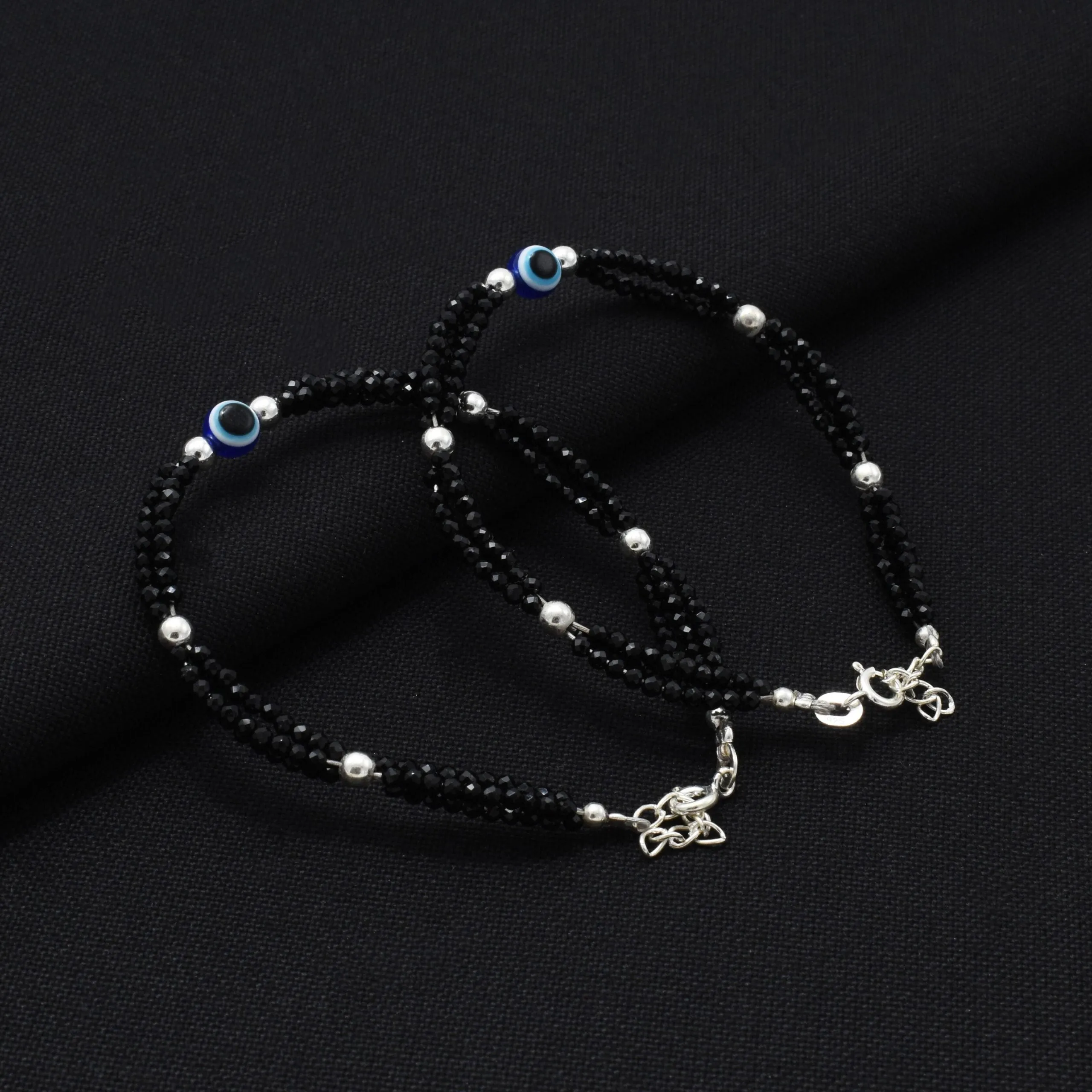 Silver Black Beads Bracelets(pair)