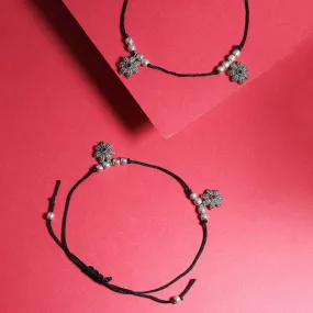 Silver Black thread flower Anklet