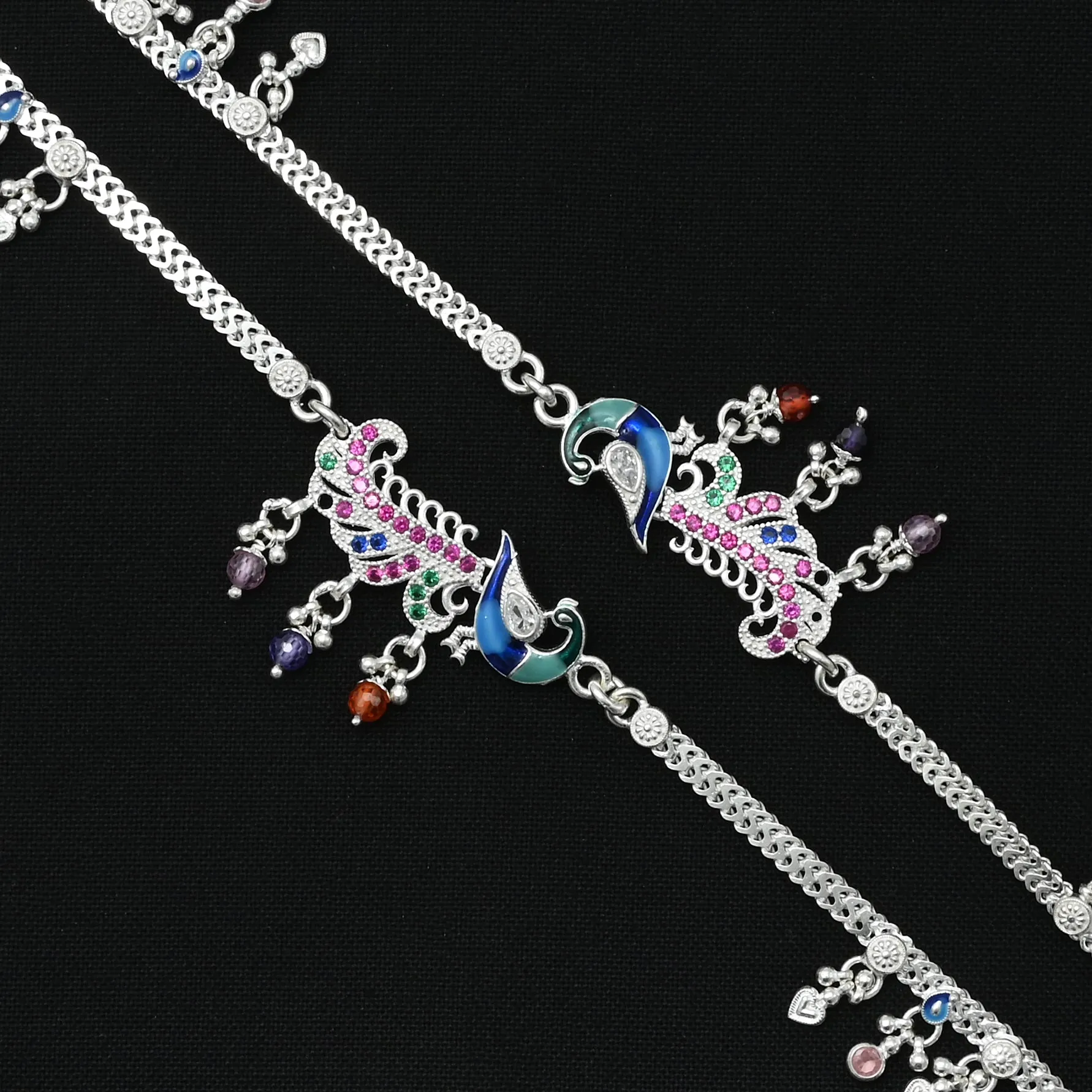 Silver Classical Peacock Beads Anklets