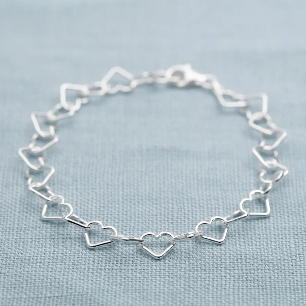 Silver Mother and Daughter Heart Bracelet Set