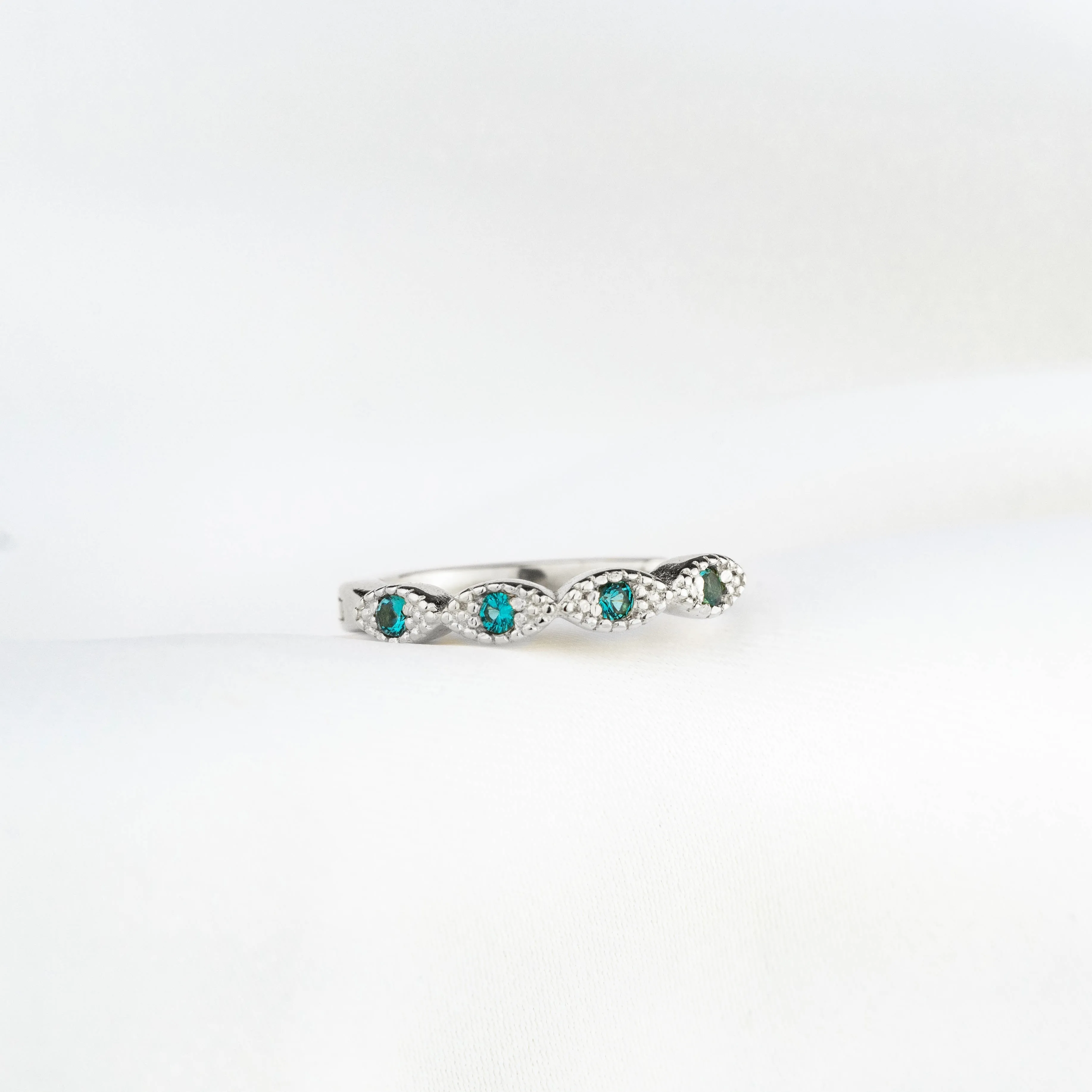 Silver Turquoise Blue Delicate Cubic Hoop