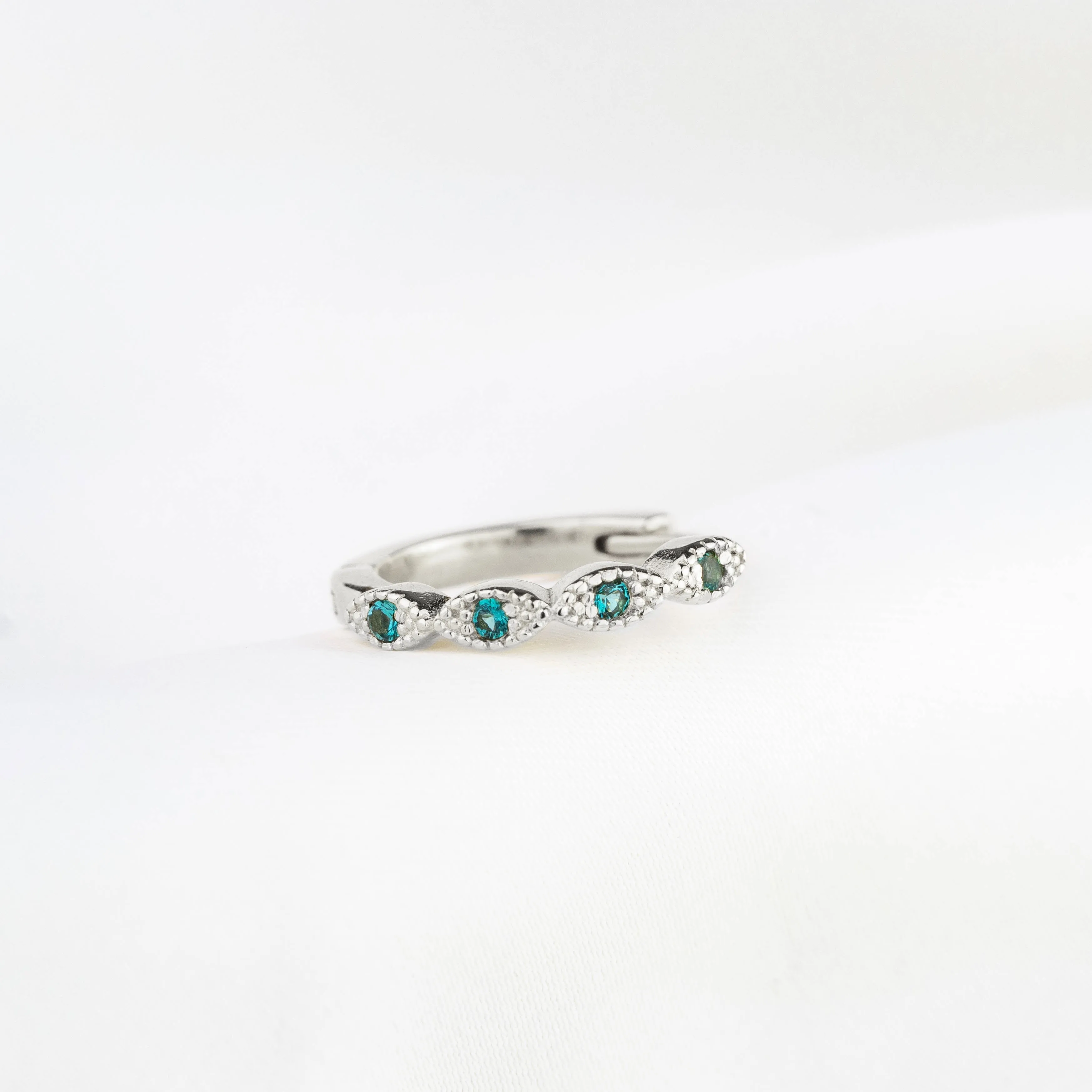 Silver Turquoise Blue Delicate Cubic Hoop