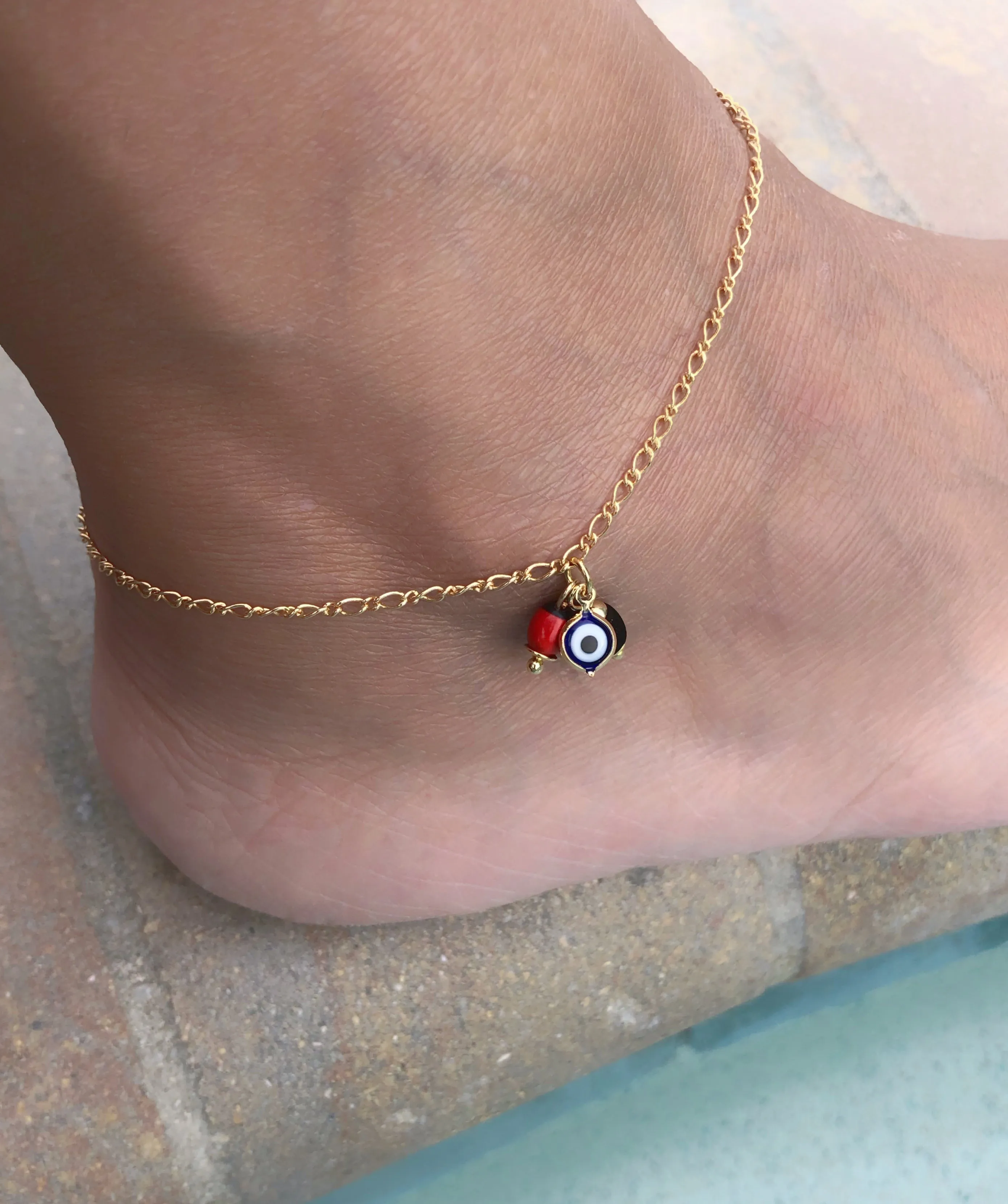 Simple Chain 18K Gold Plated Azabache Anklets for Women