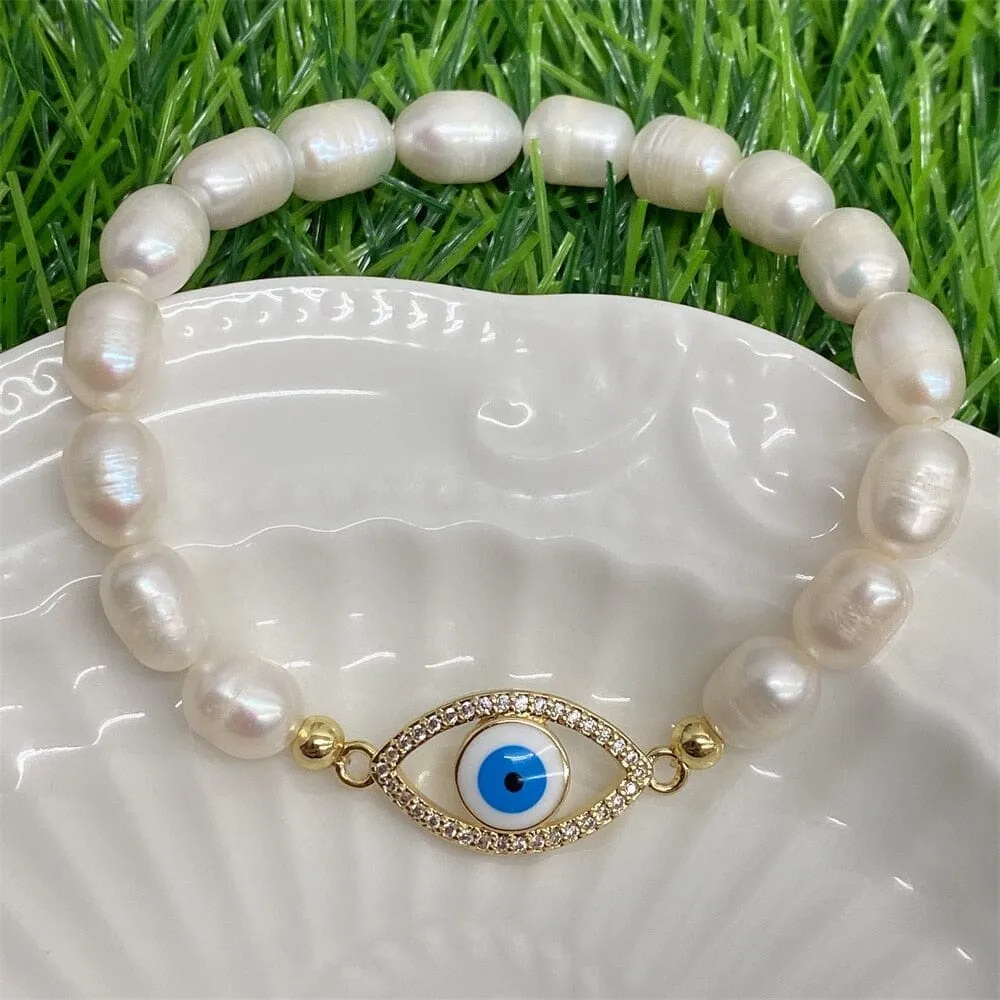 Simple Style Boho Virgin Mary Natural Freshwater Pearl Beaded Handmade WWJD Bracelet