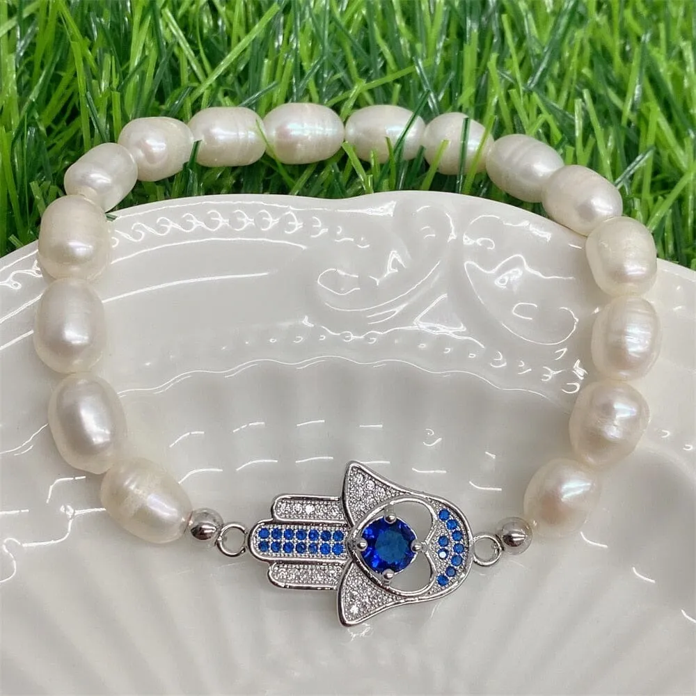 Simple Style Boho Virgin Mary Natural Freshwater Pearl Beaded Handmade WWJD Bracelet