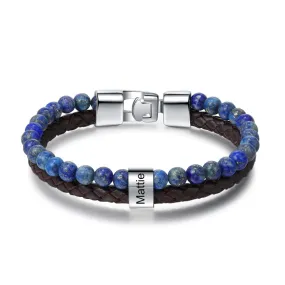 Stainless Steel Customized Blue Beaded Chain Bracelet