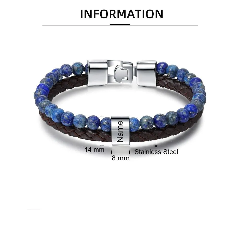 Stainless Steel Customized Blue Beaded Chain Bracelet