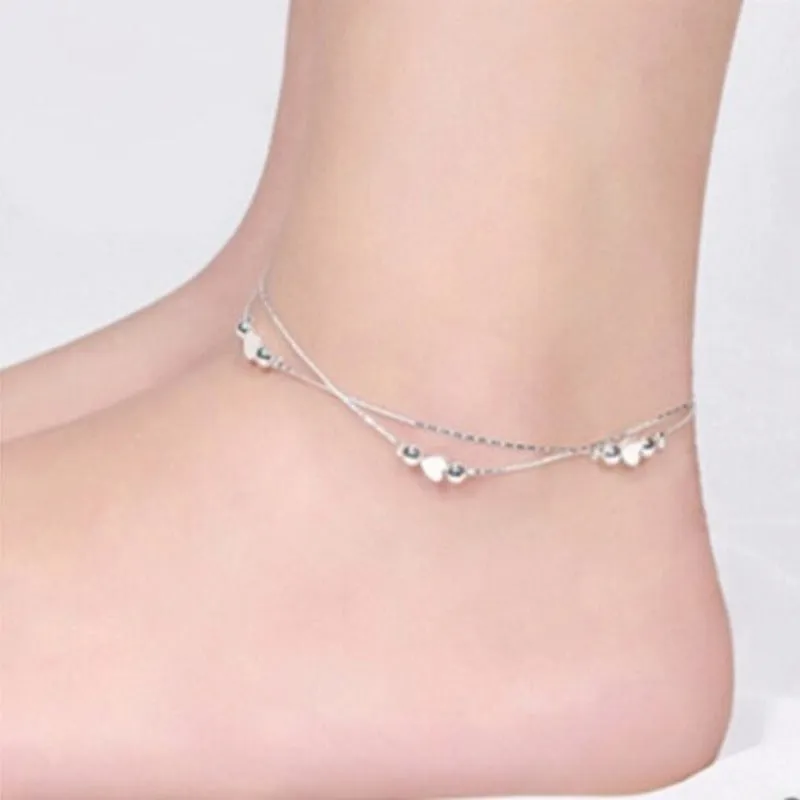 Sterling Silver Anklet Two Layers Star Beads For Women