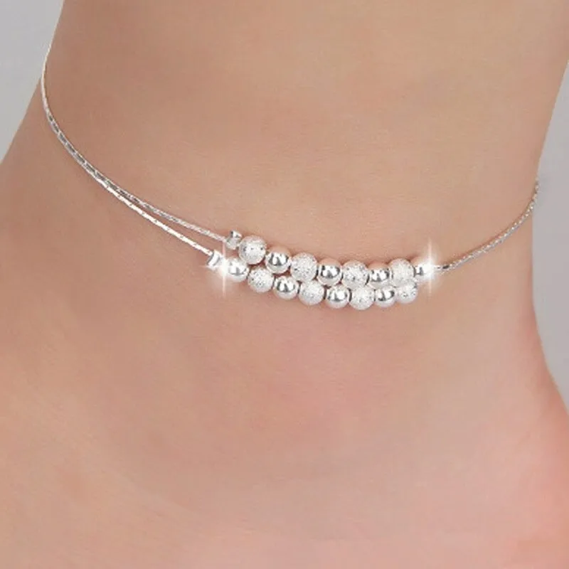 Sterling Silver Anklet Two Layers Star Beads For Women