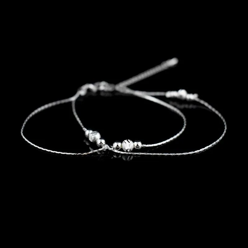 Sterling Silver Double Layer Oval Frosted Anklet