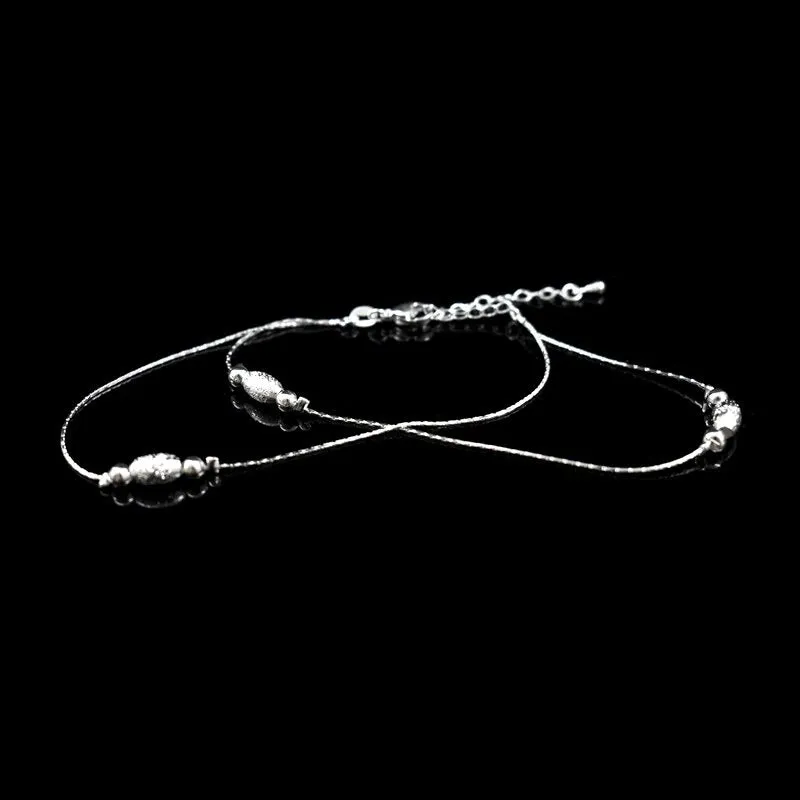 Sterling Silver Double Layer Oval Frosted Anklet