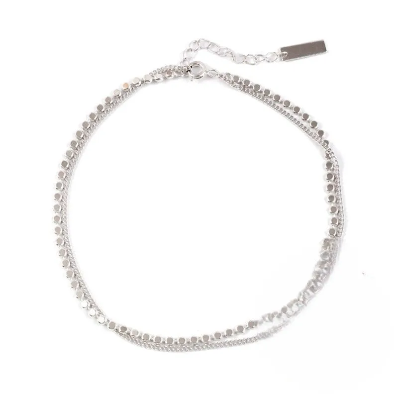 Sterling Silver Double Layer Round Anklet