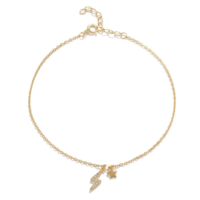 Sterling Silver Moon Star Lightning Anklet Bracelet