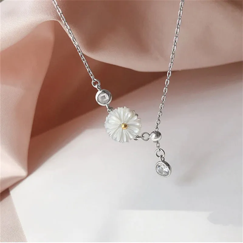 Sterling Silver Tassel Zircon Shell Daisy Anklet For Women