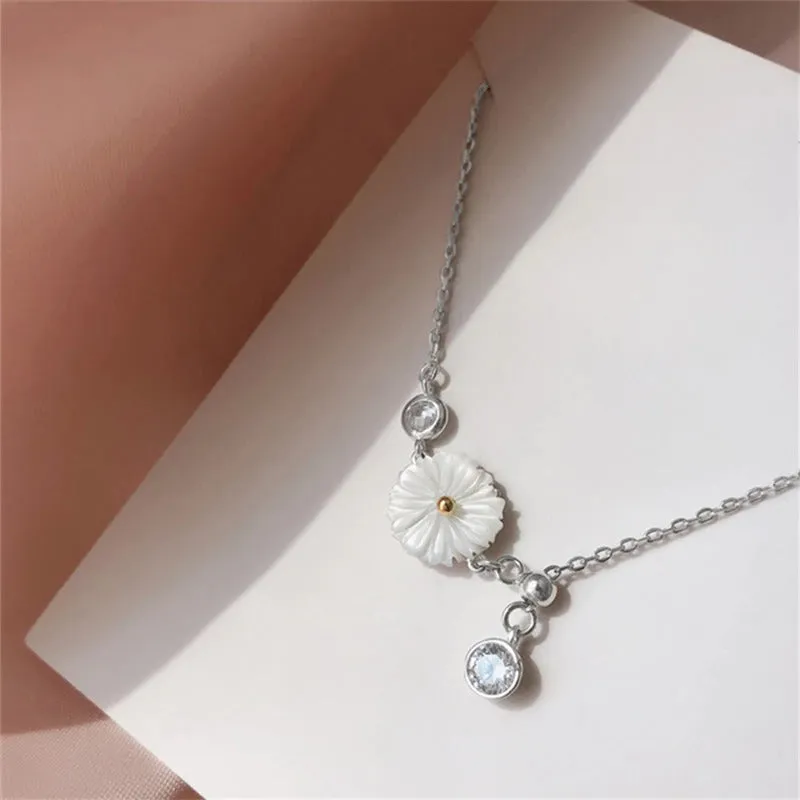 Sterling Silver Tassel Zircon Shell Daisy Anklet For Women