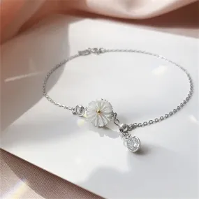 Sterling Silver Tassel Zircon Shell Daisy Anklet For Women