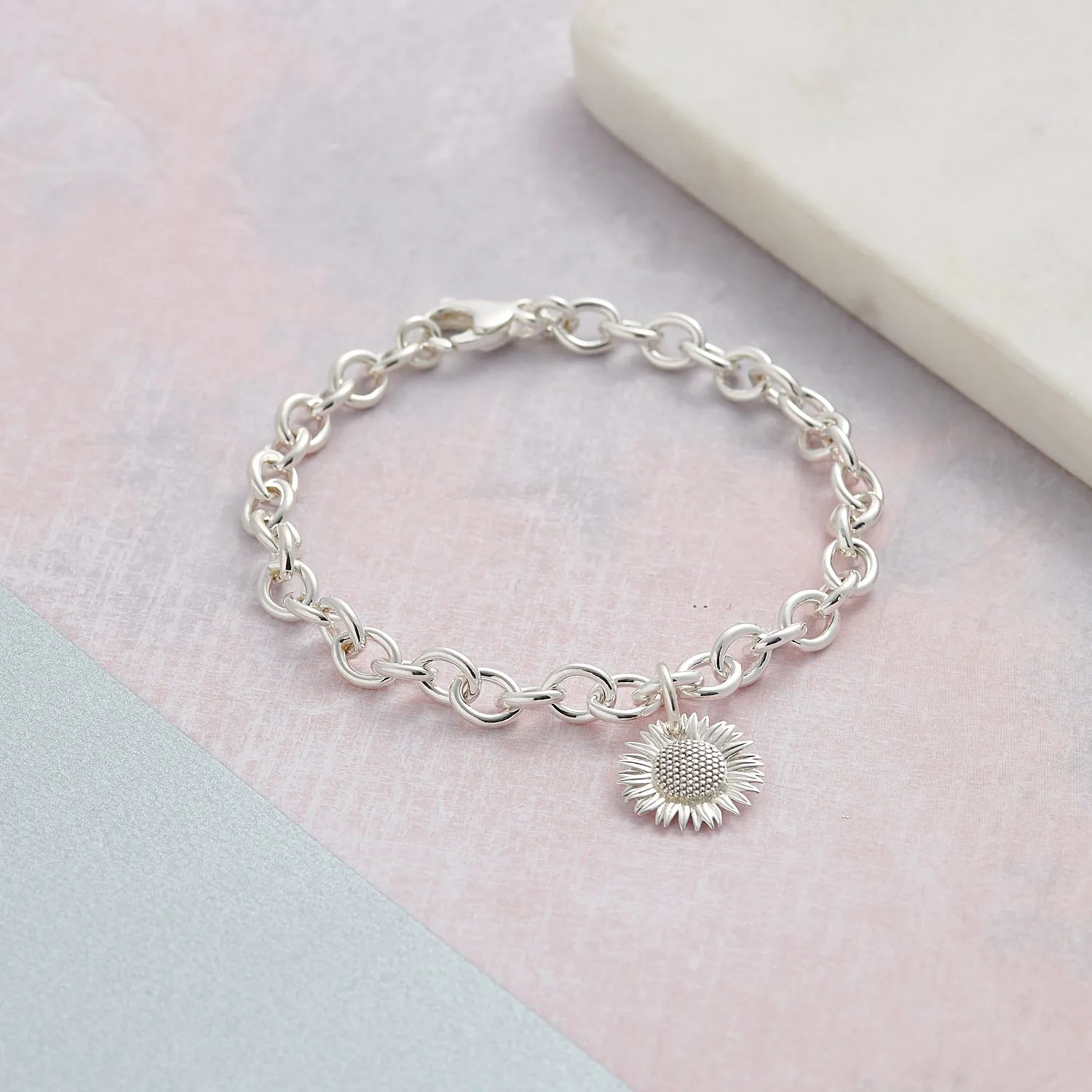 Sunflower Silver Charm Bracelet