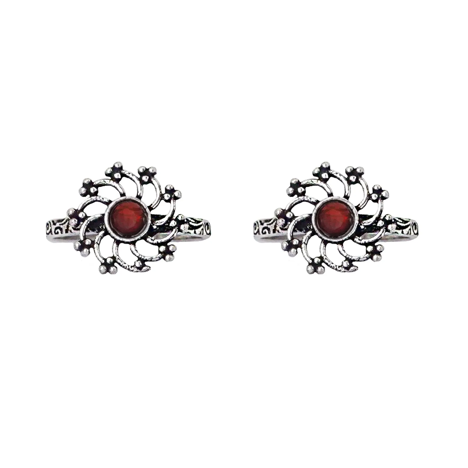 Teejh Dhrishya Red Stone Silver Oxidised Rings