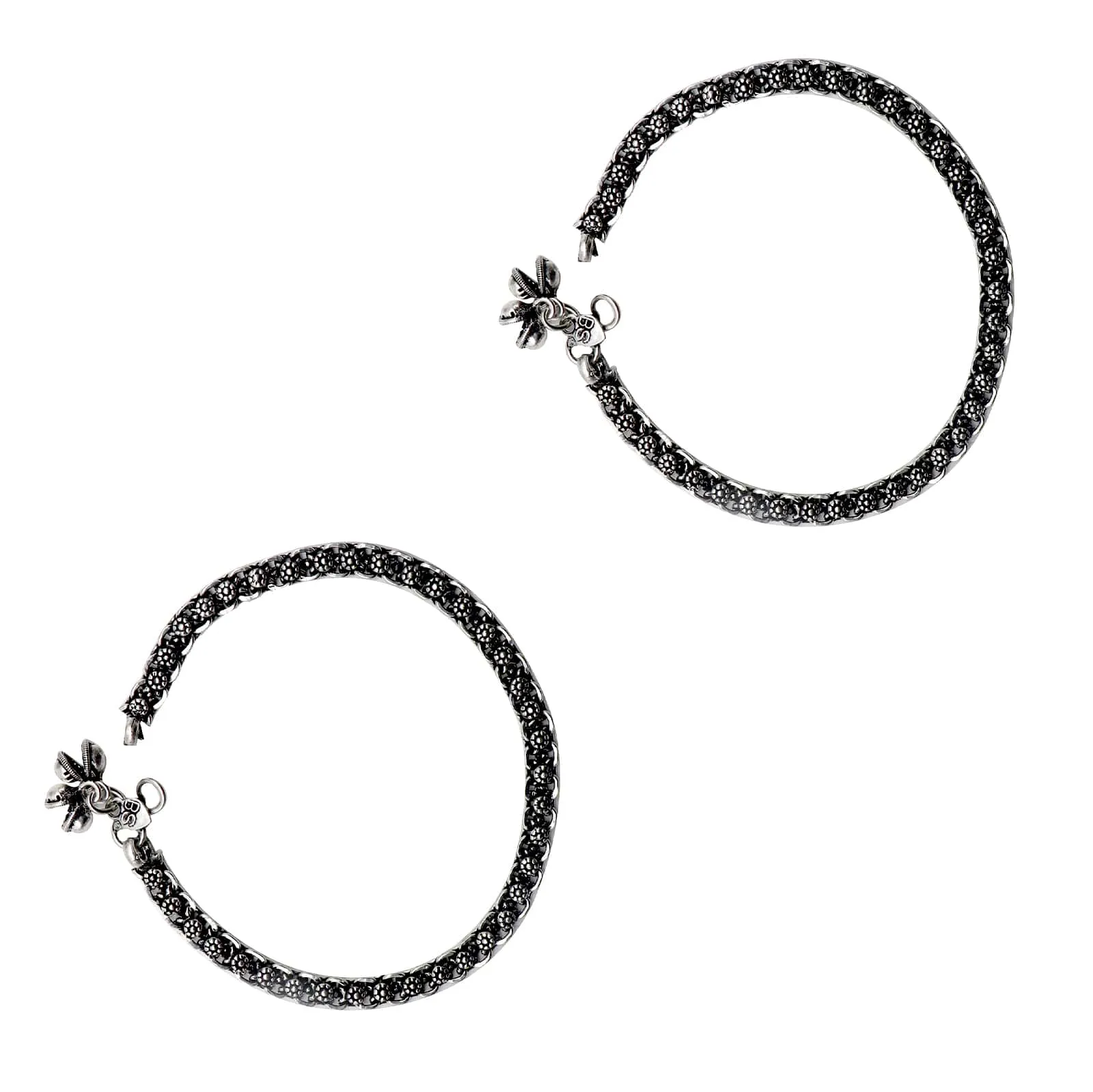 Teejh Heena Linked Silver Oxidized Anklets