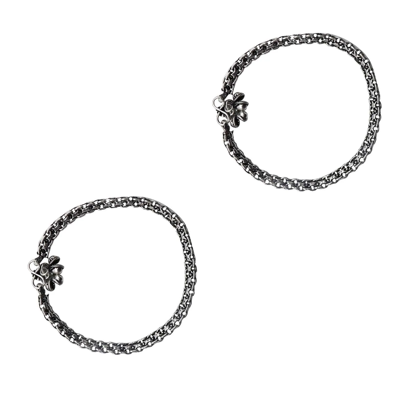 Teejh Heena Linked Silver Oxidized Anklets