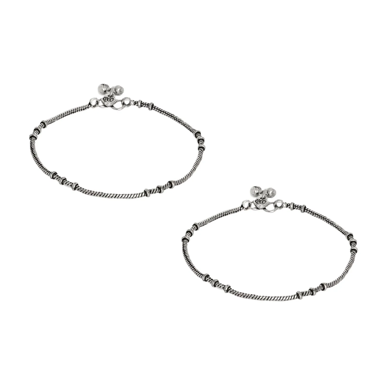 Teejh Viranshu Silver Oxidised Anklets