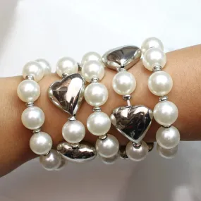 TFC Bold Heart Pearls Silver Plated Stacked Bracelet (Set of 5)