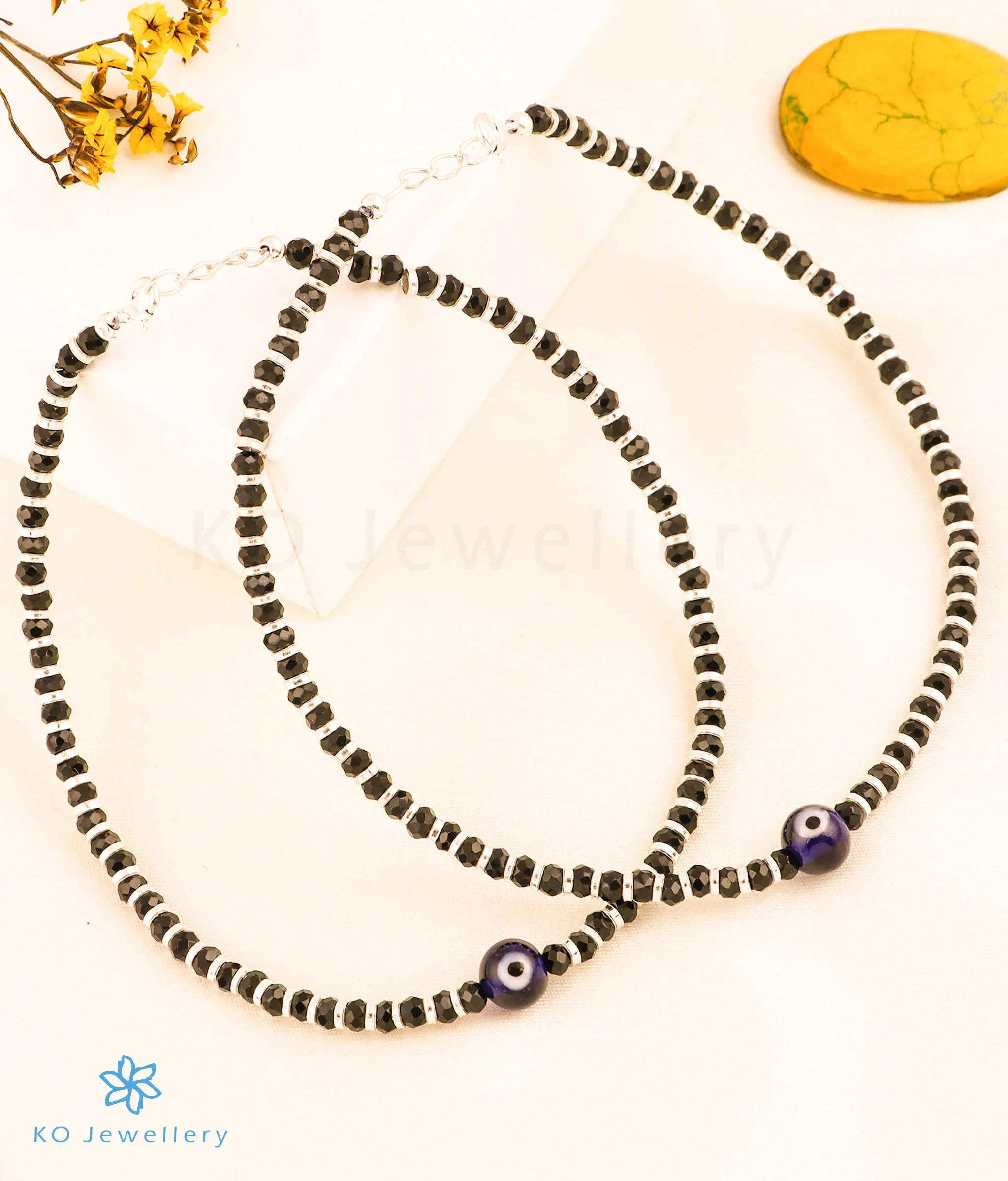 The Adyot Silver Blackbead Evileye Anklets