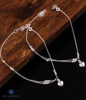 The Charmed Heart Chain Silver Anklets