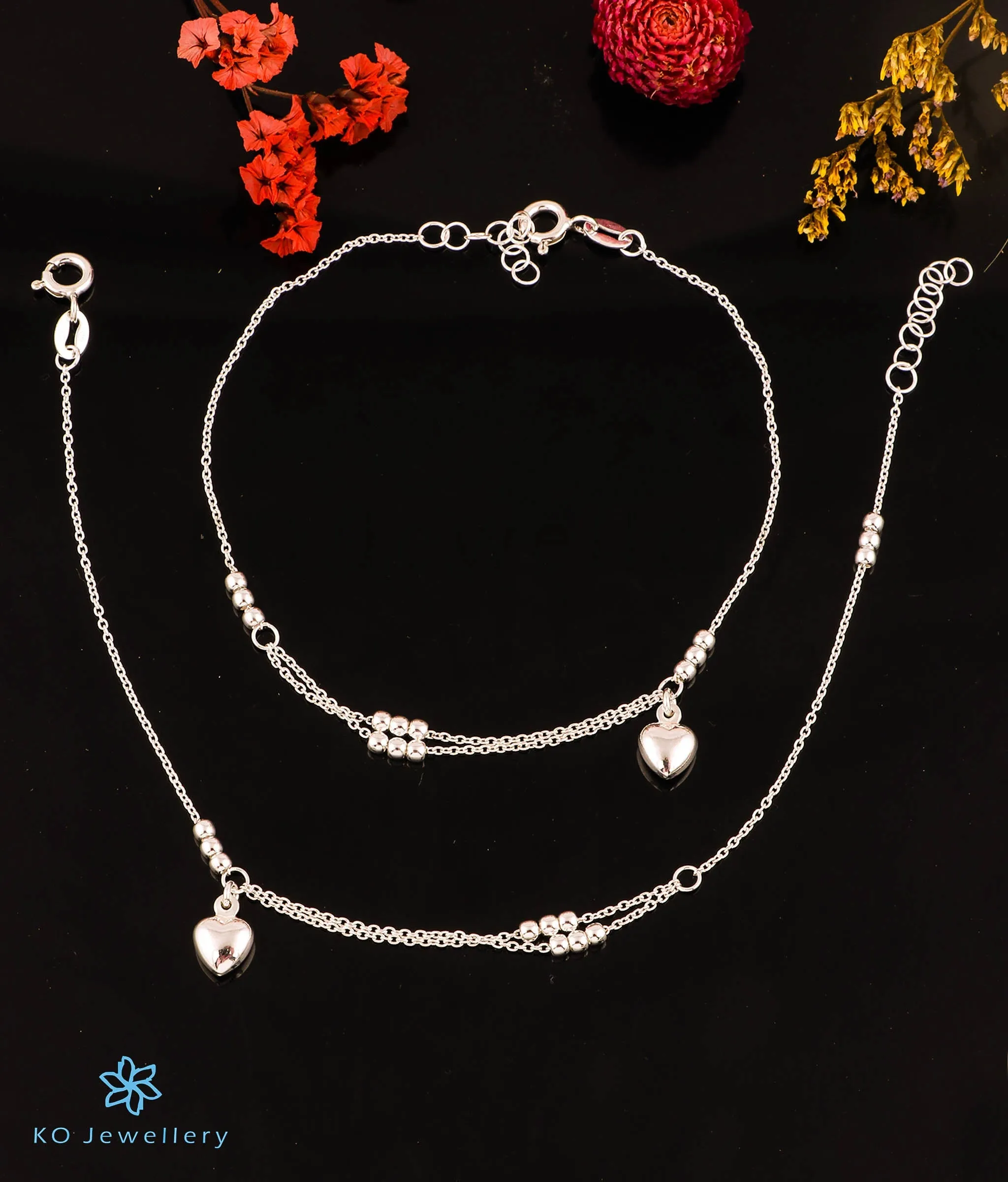 The Charmed Heart Chain Silver Anklets